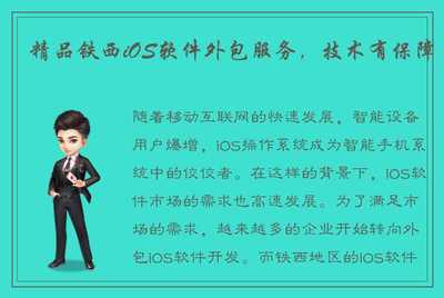 精品铁西iOS软件外包服务 技术为本，保障为先